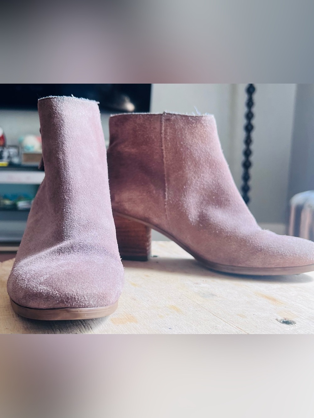 NICOLI Blush Suede Ankle Booties with Low Block Heel6
